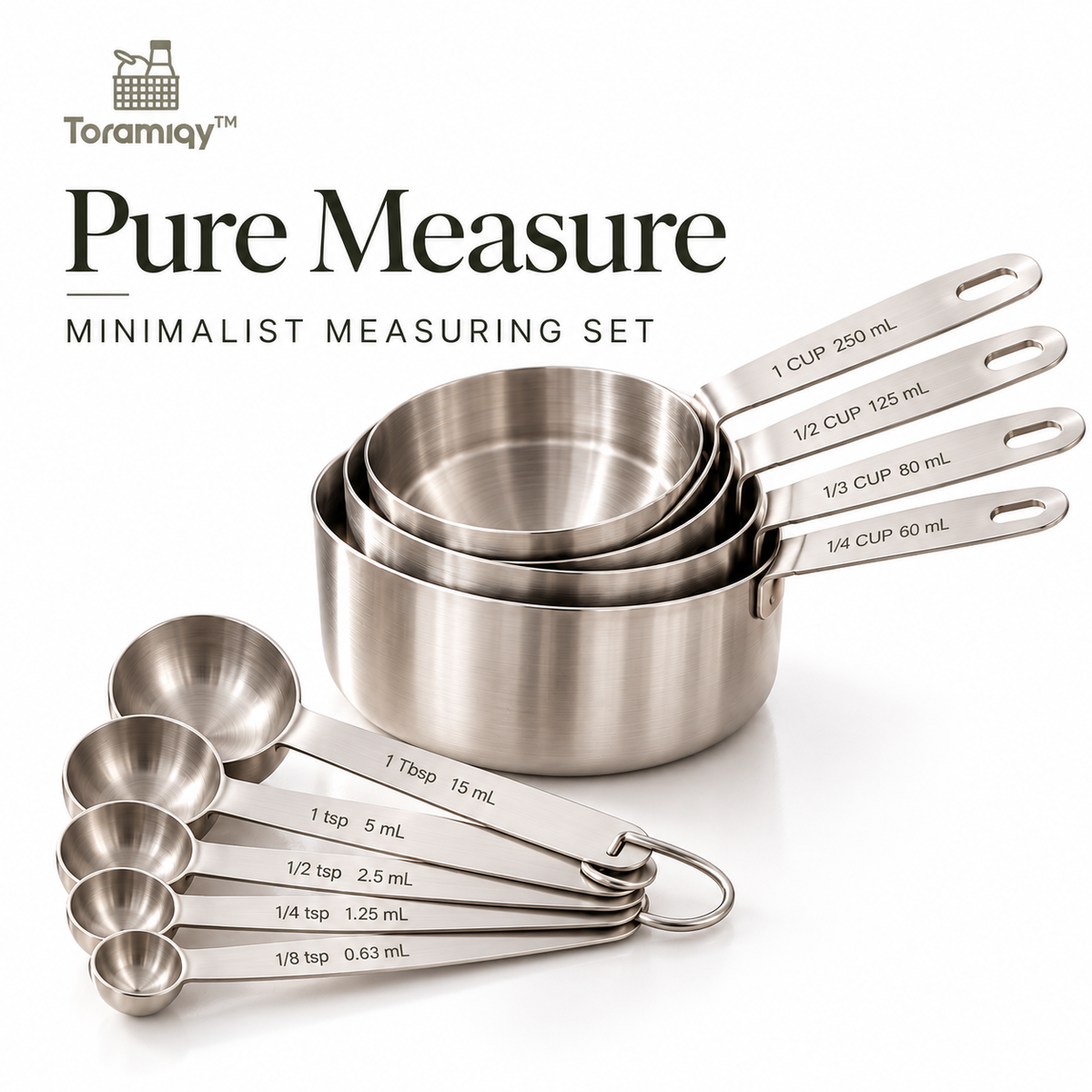 Toramiqy™ Pure Measure – Premium Stainless Steel Measuring Cups & Spoons Set, Nesting Baking Tools for Cooking, Pastry & Meal Prep
