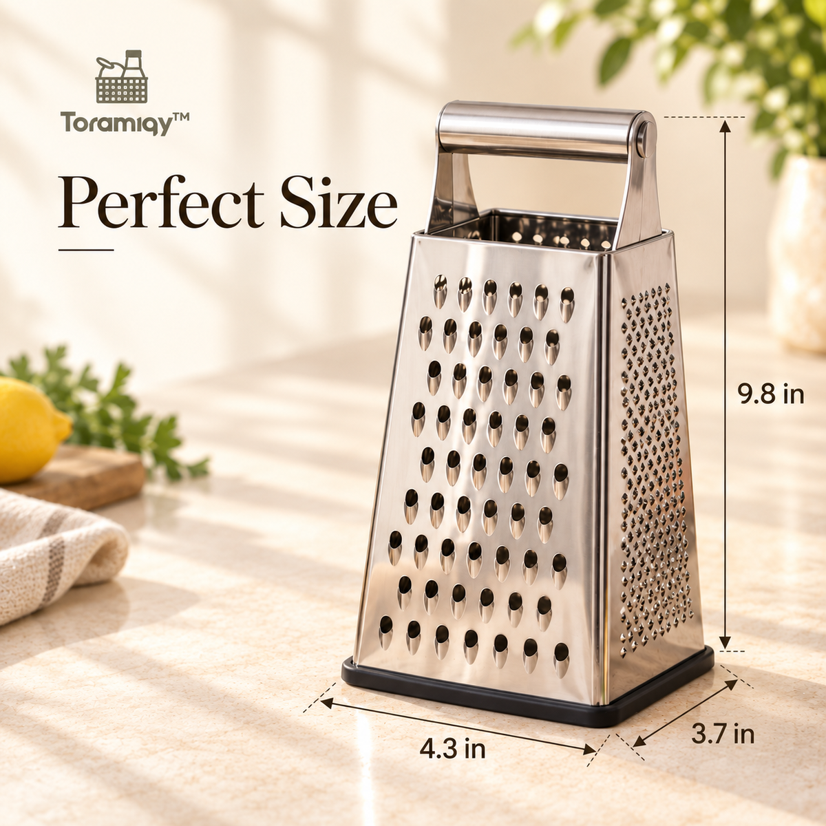 Toramiqy™ Maison Grater – Premium Stainless Steel Box Grater, Multi-Surface Cheese Grater, Vegetable Shredder, Slicer & Zester