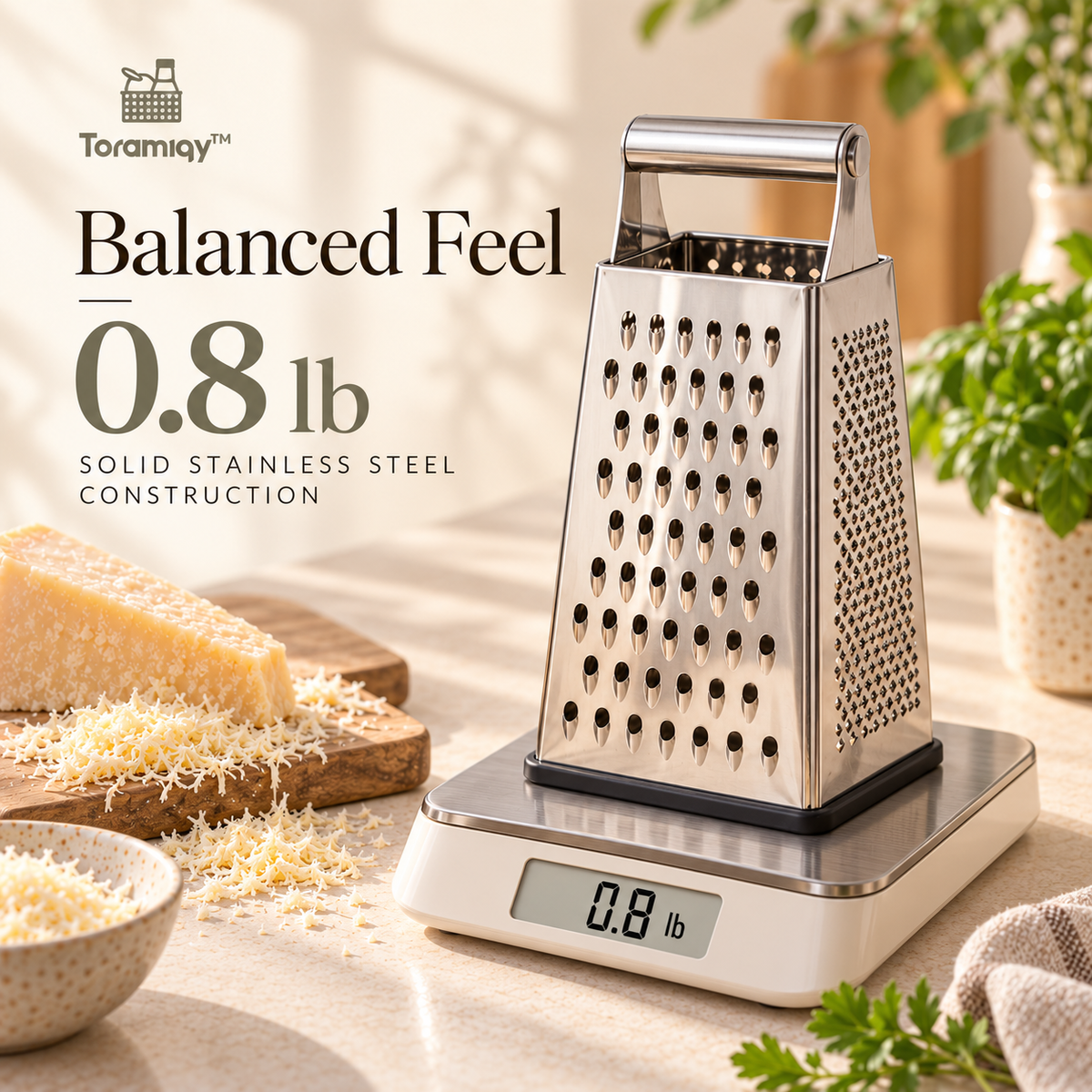 Toramiqy™ Maison Grater – Premium Stainless Steel Box Grater, Multi-Surface Cheese Grater, Vegetable Shredder, Slicer & Zester