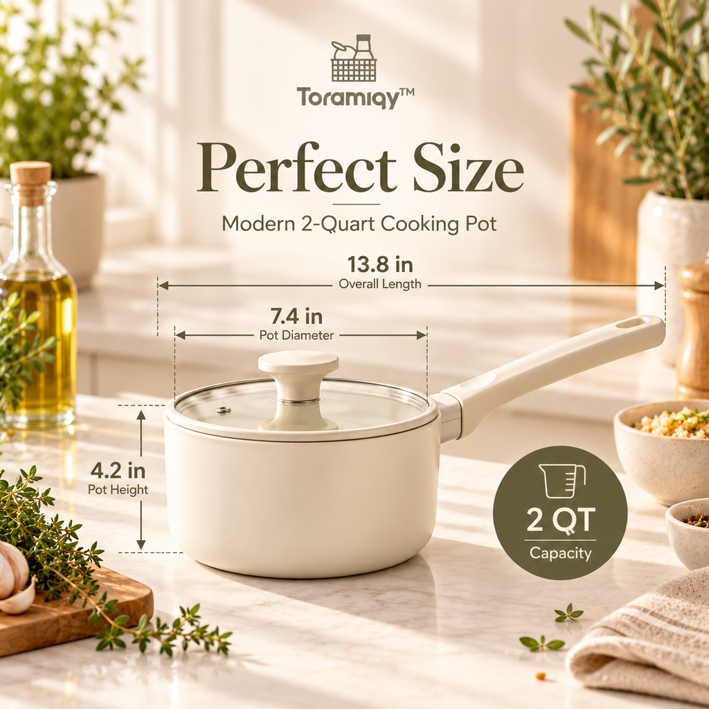 Toramiqy™ Ember Pot – Modern 2-Quart Cooking Pot with Lid, Premium Saucepan for Soup, Sauce, Grains, Stew & Daily Cooking