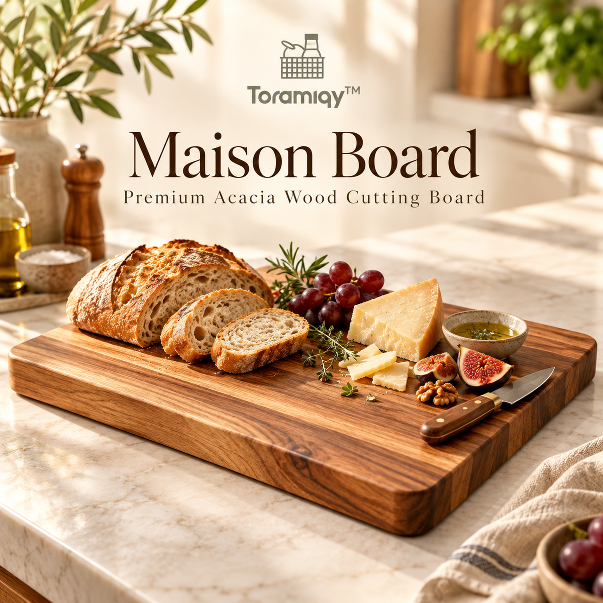 Toramiqy™ Maison Board – Premium Acacia Wood Cutting Board, Reversible Chopping Board, Charcuterie & Serving Board
