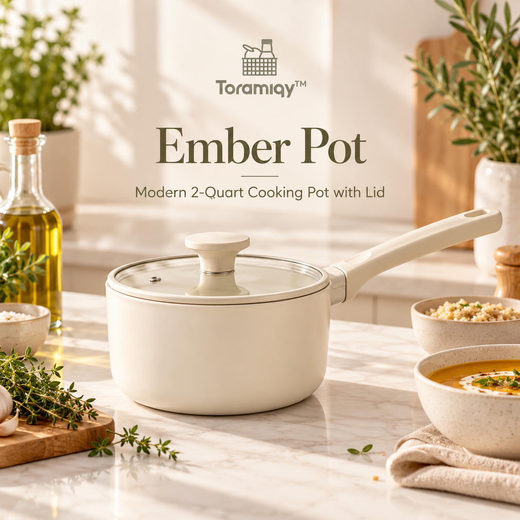 Toramiqy™ Ember Pot – Modern 2-Quart Cooking Pot with Lid, Premium Saucepan for Soup, Sauce, Grains, Stew & Daily Cooking