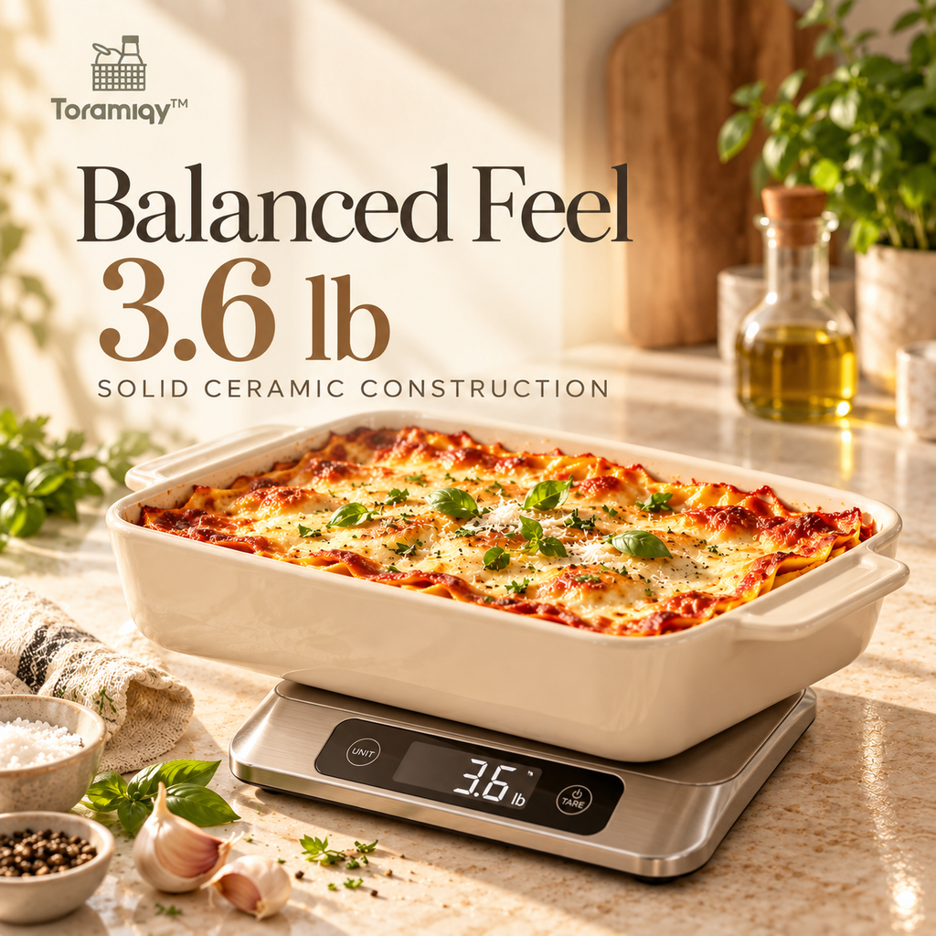 Toramiqy™ Solace Dish – Premium Ceramic Baking Dish, Rectangular Casserole Pan for Lasagna, Roasting, Gratins & Oven-to-Table Serving