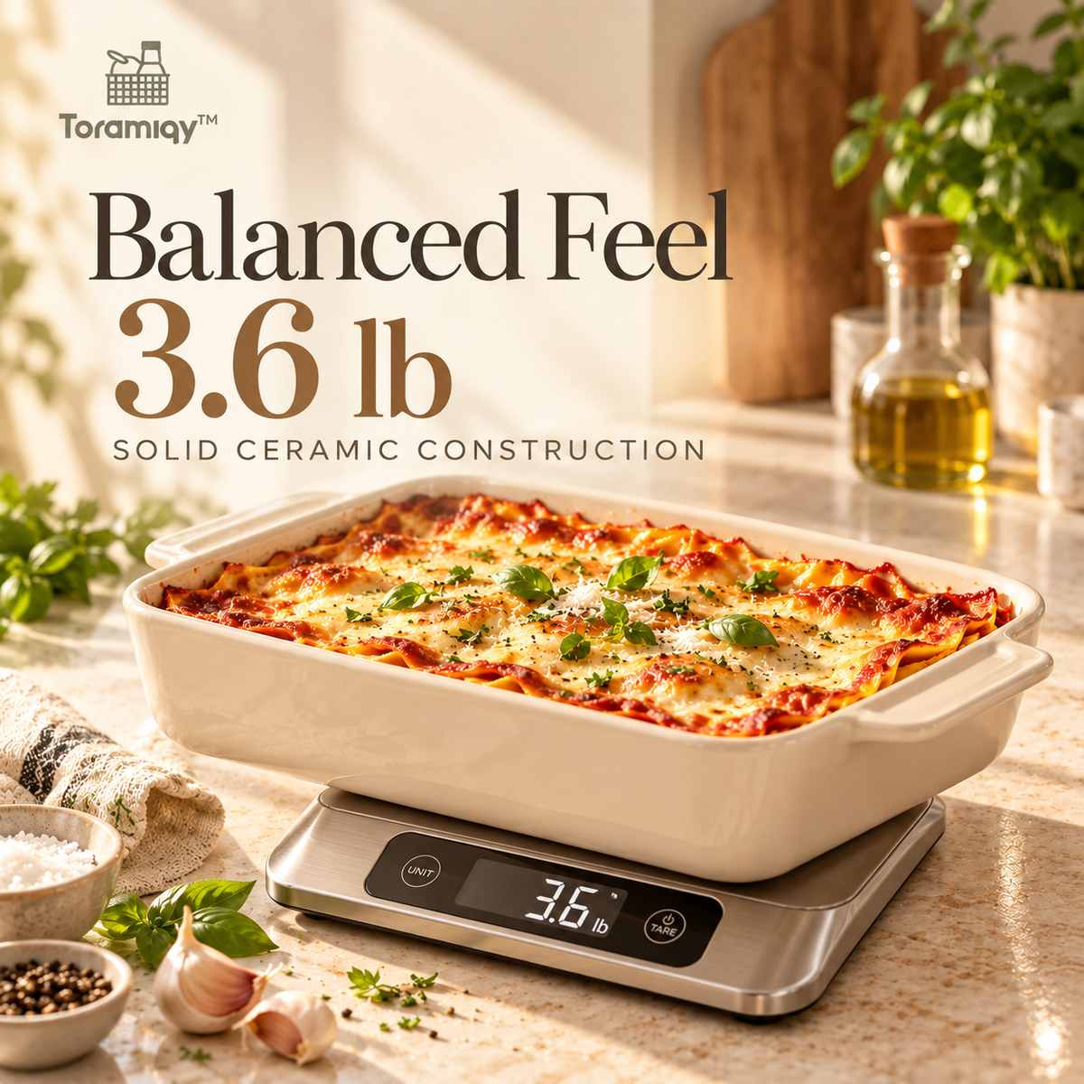 Toramiqy™ Solace Dish – Premium Ceramic Baking Dish, Rectangular Casserole Pan for Lasagna, Roasting, Gratins & Oven-to-Table Serving