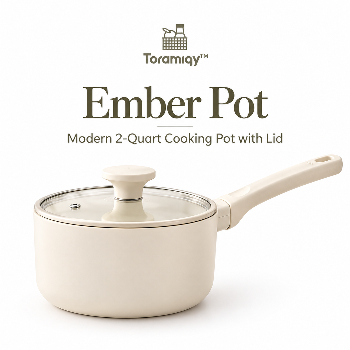 Toramiqy™ Ember Pot – Modern 2-Quart Cooking Pot with Lid, Premium Saucepan for Soup, Sauce, Grains, Stew & Daily Cooking