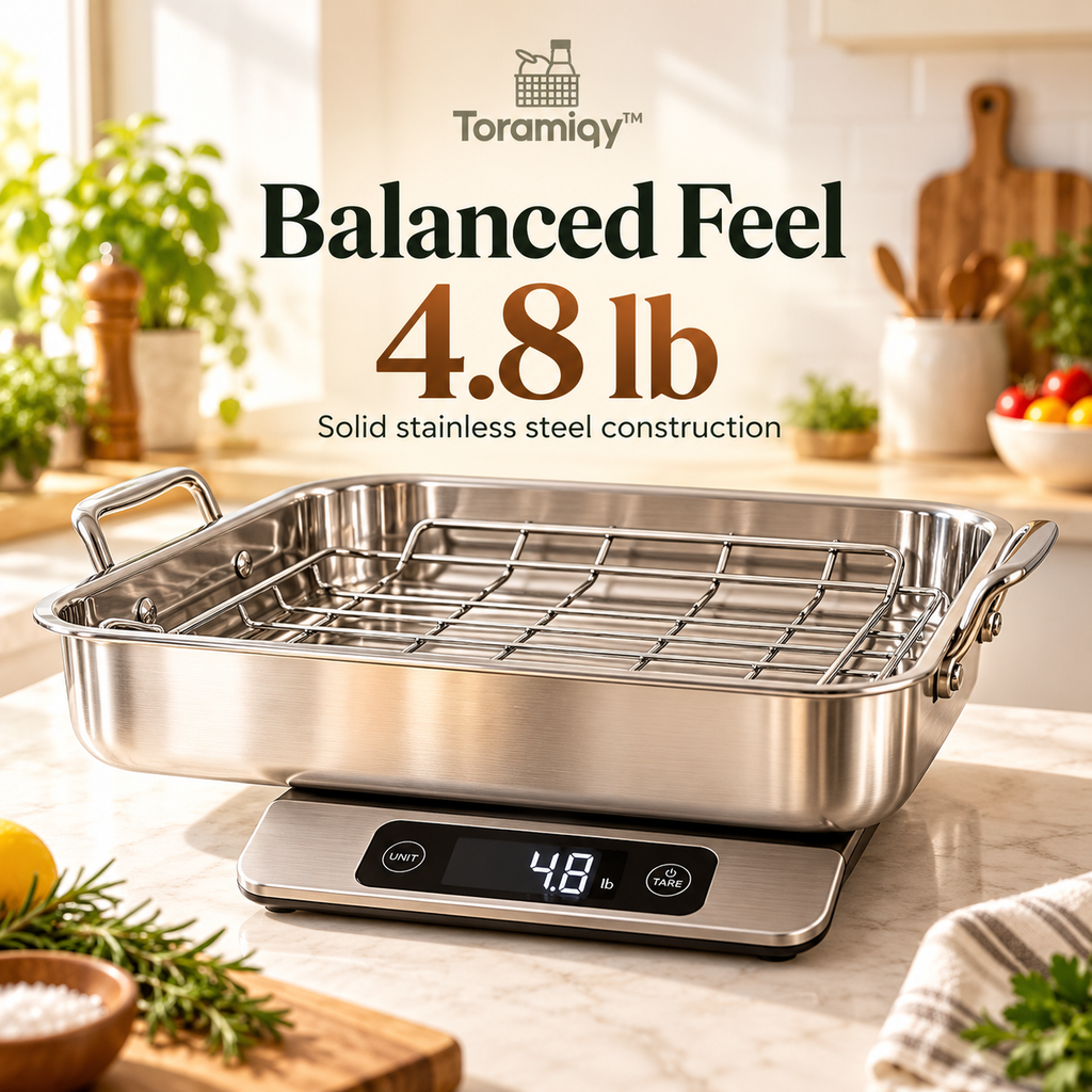 Toramiqy™ Hearth Roaster – Premium Stainless Steel Roasting Pan with Rack, Large Oven Roaster for Turkey, Chicken, Vegetables & Family Meals