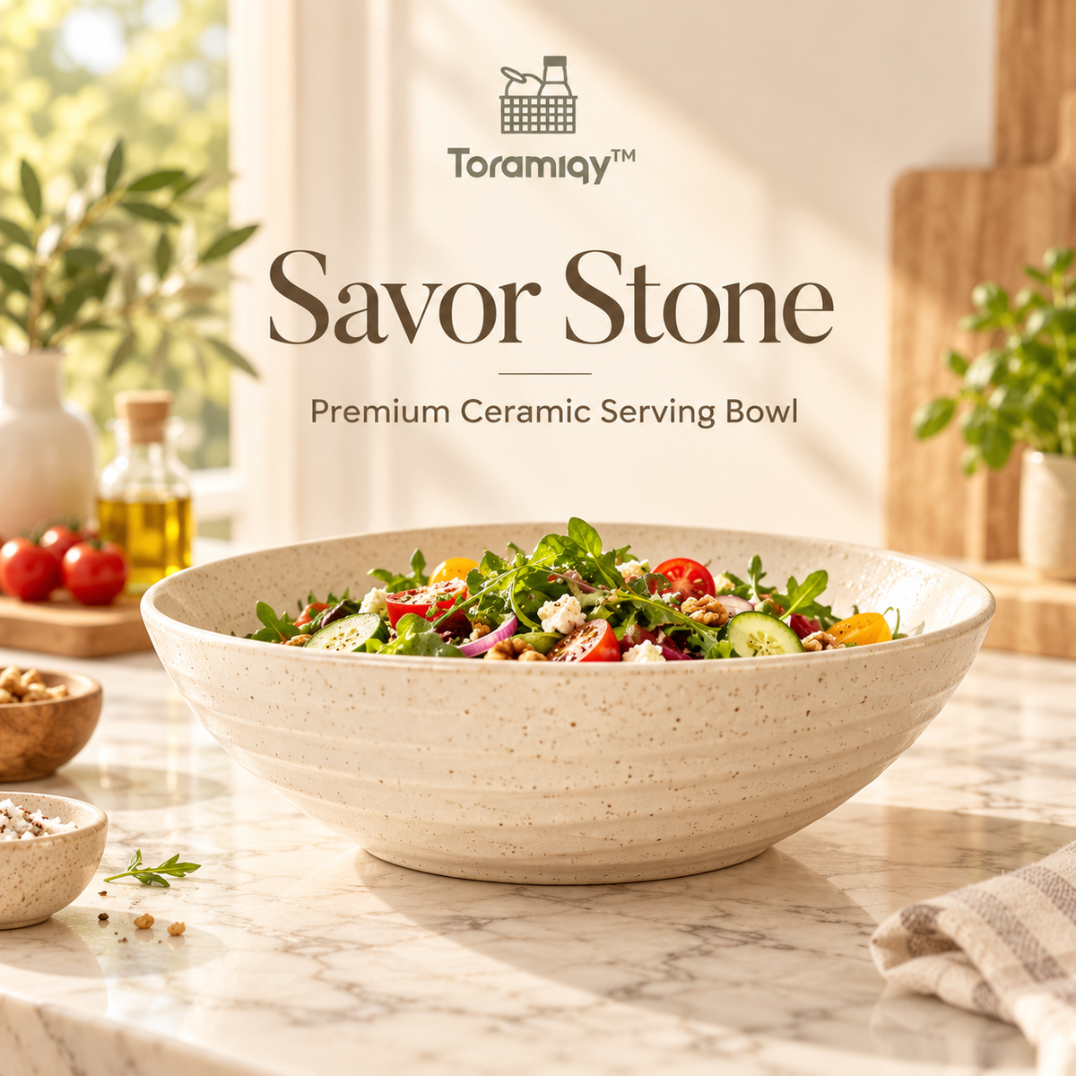 Toramiqy™ Savor Stone – Premium Ceramic Serving Bowl, Minimalist Salad Bowl, Pasta Bowl & Modern Table Serveware