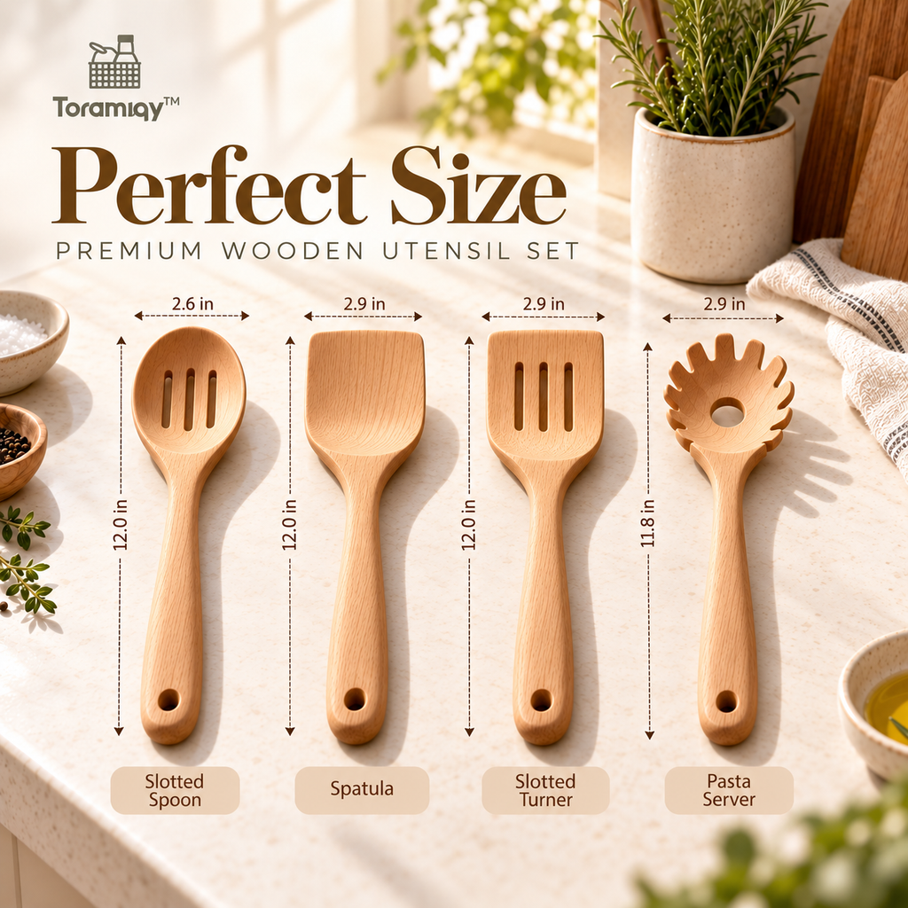 Toramiqy™ Halo Spoon Set – Premium Wooden Cooking Utensil Set, Minimalist Spoons, Spatulas & Turner for Everyday Kitchen Use