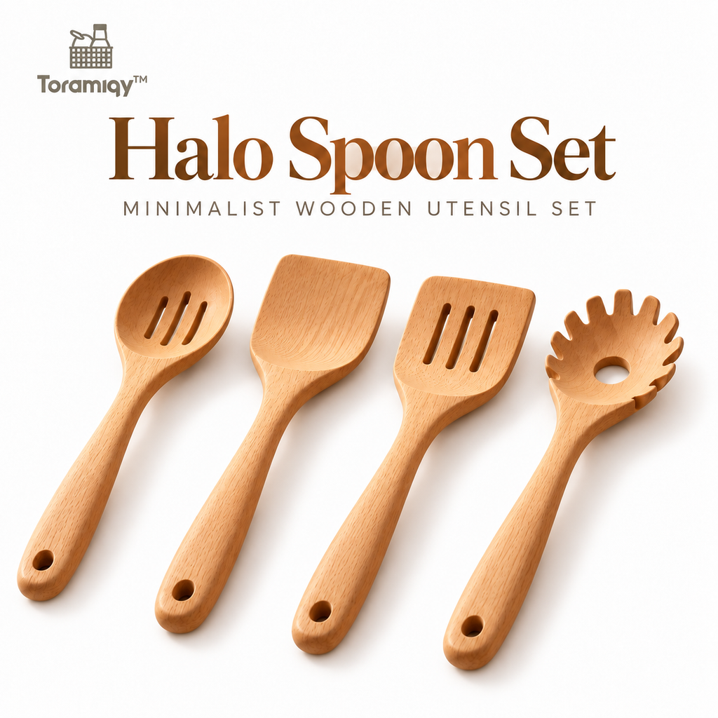 Toramiqy™ Halo Spoon Set – Premium Wooden Cooking Utensil Set, Minimalist Spoons, Spatulas & Turner for Everyday Kitchen Use