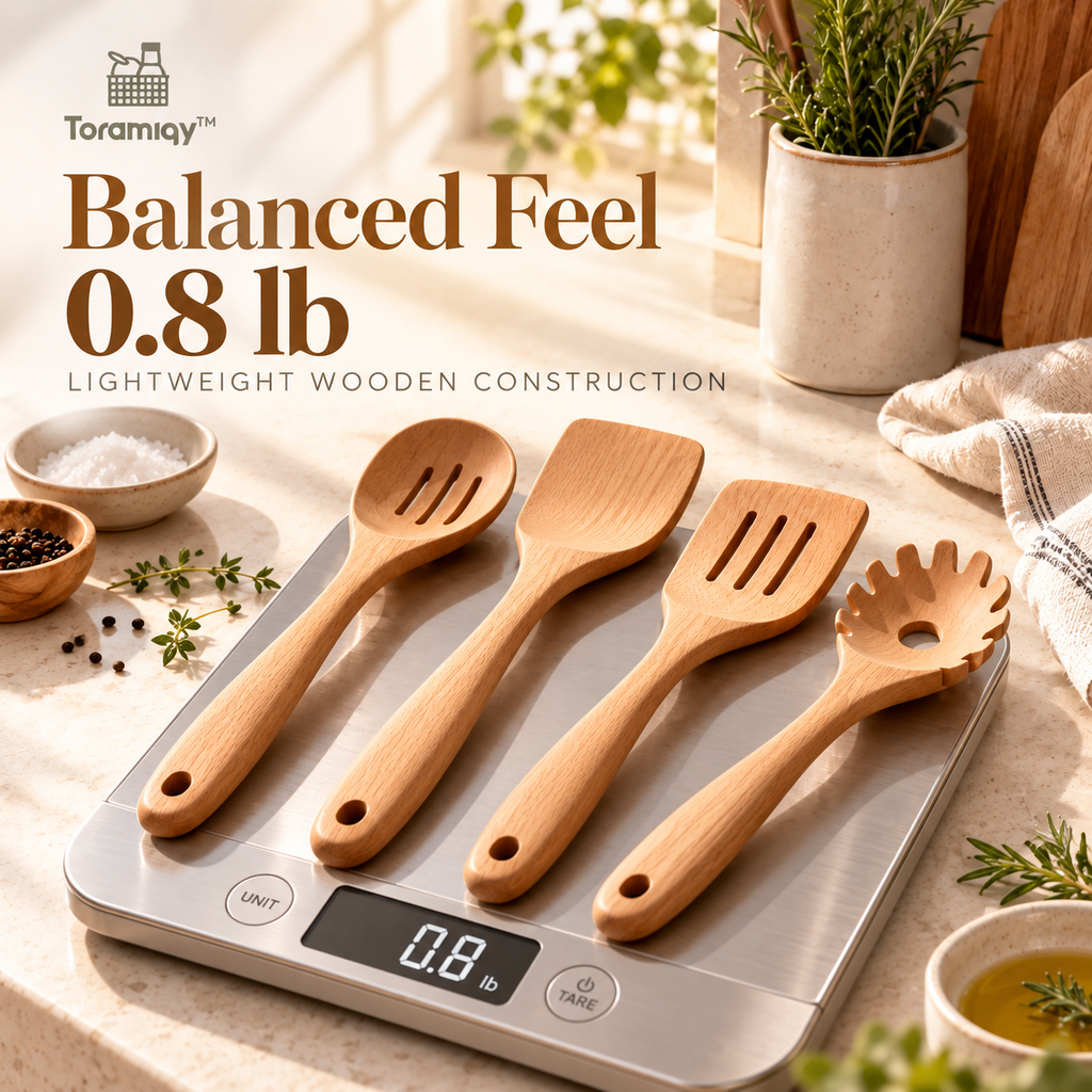 Toramiqy™ Halo Spoon Set – Premium Wooden Cooking Utensil Set, Minimalist Spoons, Spatulas & Turner for Everyday Kitchen Use