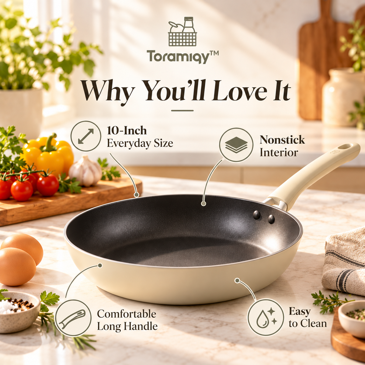 Toramiqy™ Atelier Pan – Premium 10-Inch Nonstick Frying Pan, Everyday Skillet for Eggs, Steak, Vegetables & Home Cooking