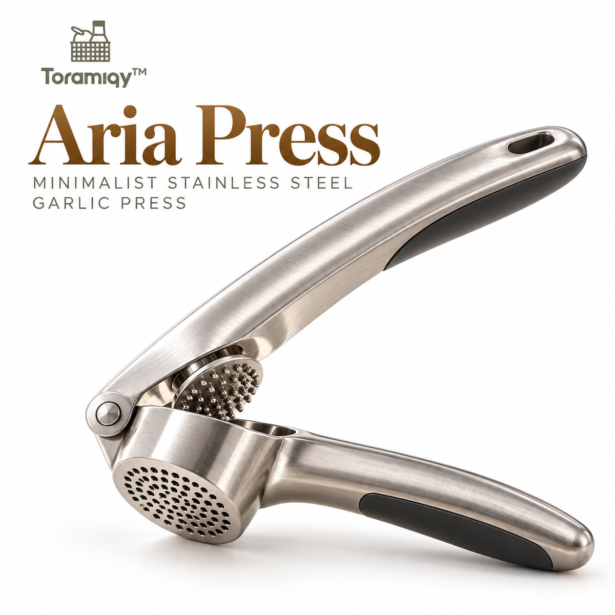 Toramiqy™ Aria Press – Premium Stainless Steel Garlic Press, Ergonomic Garlic Crusher & Mincer for Fast Kitchen Prep