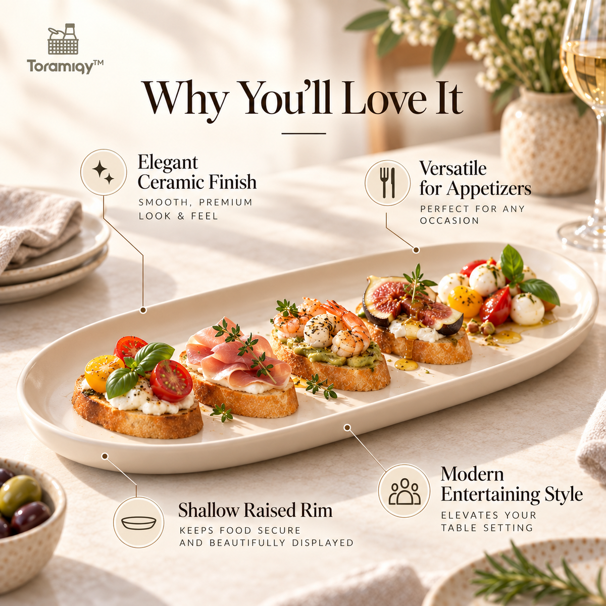 Toramiqy™ Savor Platter – Premium Ceramic Serving Platter, Minimalist Appetizer Tray, Dessert Plate & Modern Entertaining Serveware