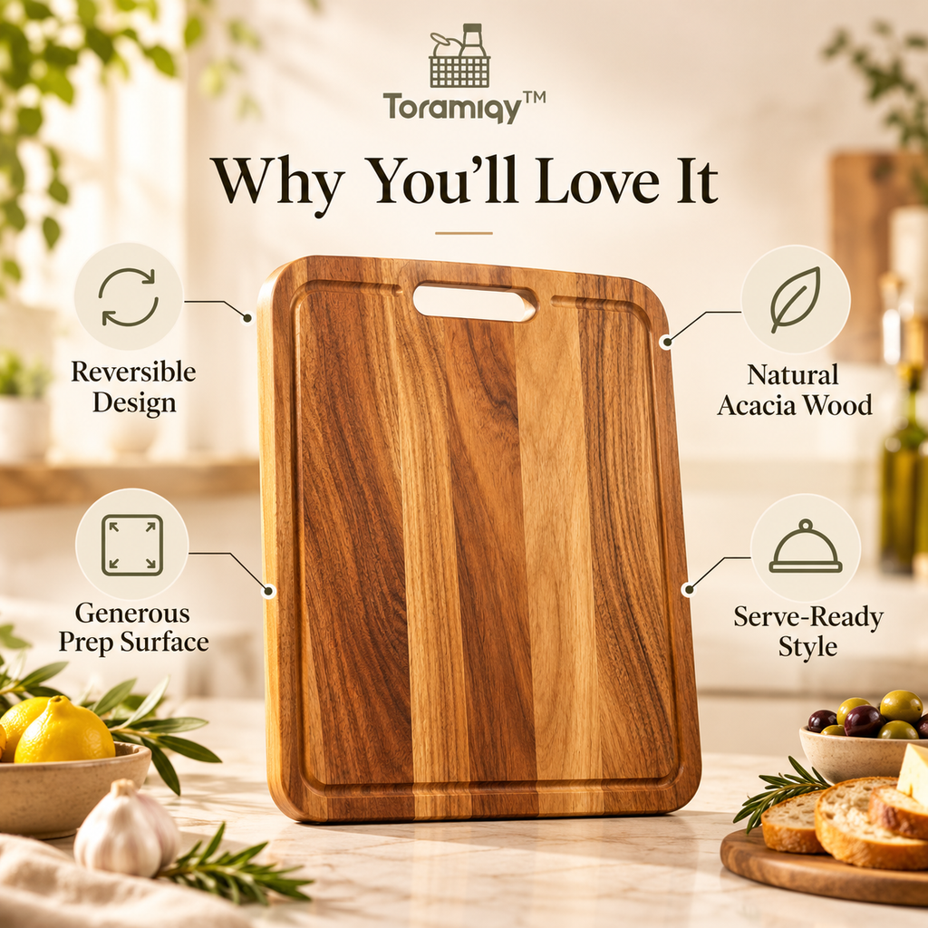 Toramiqy™ Maison Board – Premium Acacia Wood Cutting Board, Reversible Chopping Board, Charcuterie & Serving Board