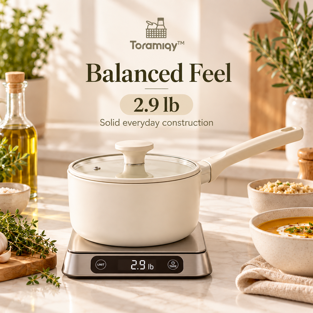 Toramiqy™ Ember Pot – Modern 2-Quart Cooking Pot with Lid, Premium Saucepan for Soup, Sauce, Grains, Stew & Daily Cooking