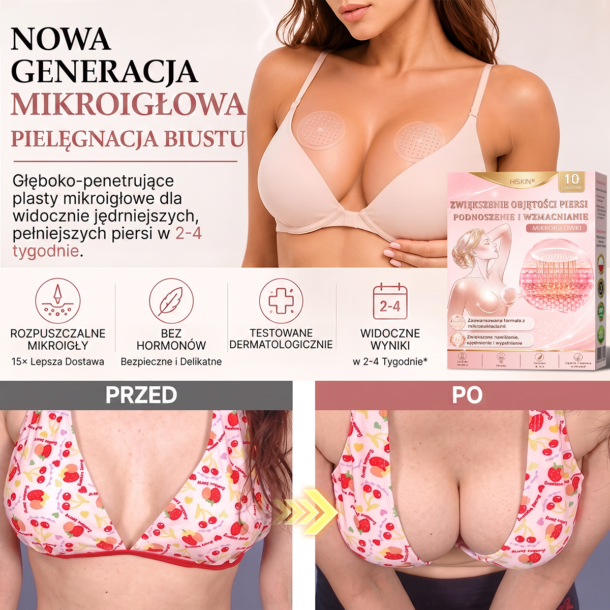 🌟 HISKIN® Mikroigłowe plastry na piersi wspierające efekt pełniejszego wyglądu, liftingu i ujędrnienia