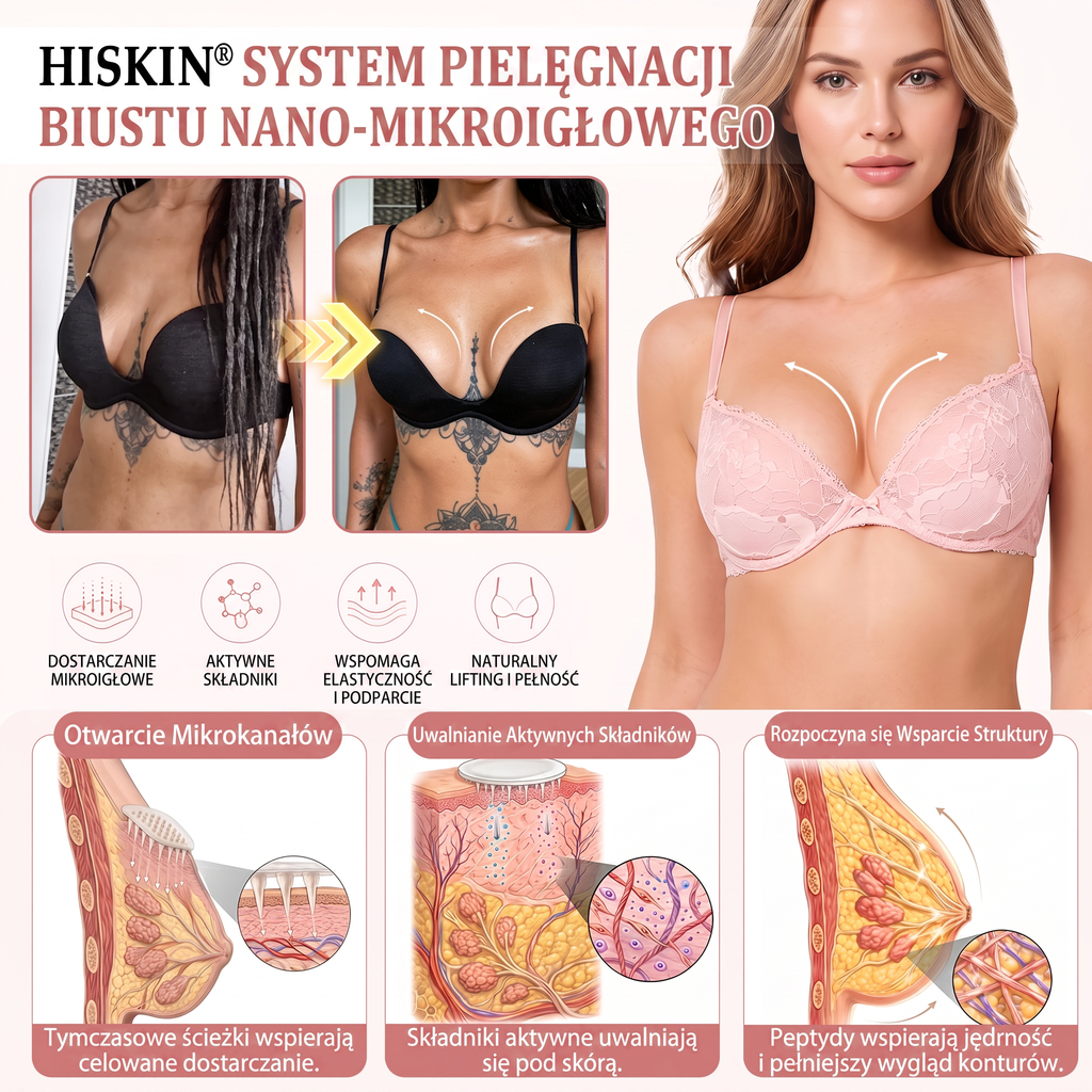 🌟 HISKIN® Mikroigłowe plastry na piersi wspierające efekt pełniejszego wyglądu, liftingu i ujędrnienia