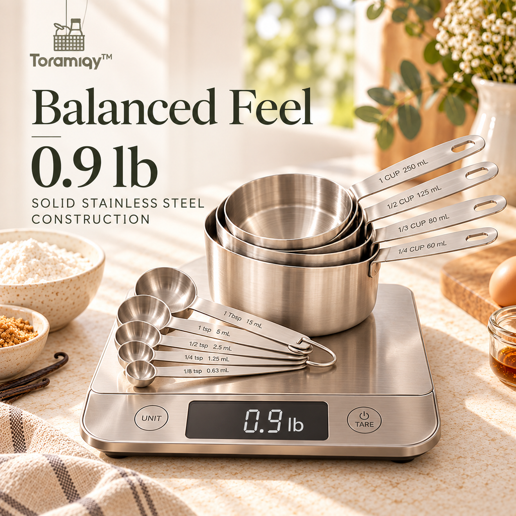 Toramiqy™ Pure Measure – Premium Stainless Steel Measuring Cups & Spoons Set, Nesting Baking Tools for Cooking, Pastry & Meal Prep