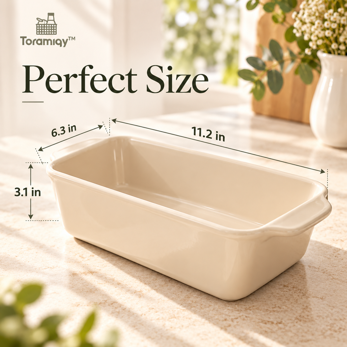 Toramiqy™ Atelier Bake – Premium Ceramic Loaf Pan, Minimalist Bread Baking Dish for Banana Bread, Meatloaf, Cake & Desserts