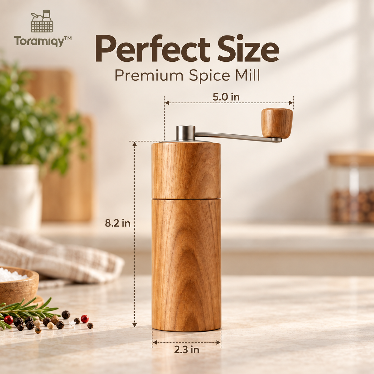 Toramiqy™ Lumi Mill – Adjustable Manual Salt & Pepper Grinder, Premium Spice Mill for Peppercorns, Sea Salt & Table Seasoning