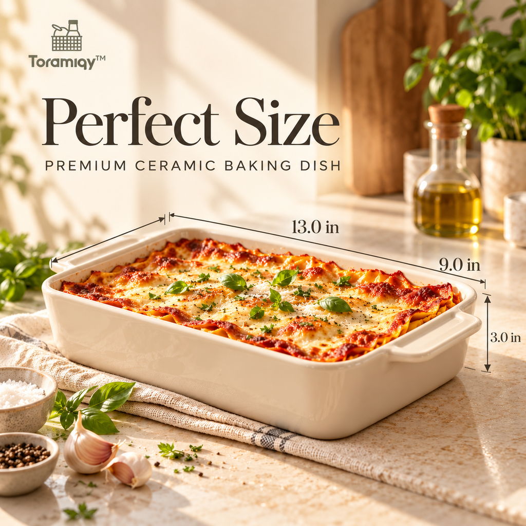 Toramiqy™ Solace Dish – Premium Ceramic Baking Dish, Rectangular Casserole Pan for Lasagna, Roasting, Gratins & Oven-to-Table Serving