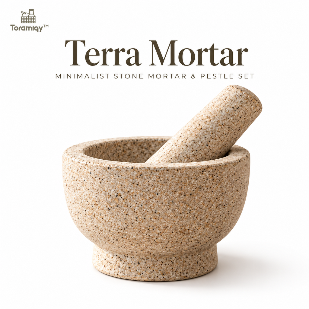 Toramiqy™ Terra Mortar – Natural Stone Mortar & Pestle Set, Premium Spice Grinder for Herbs, Garlic, Seeds, Pesto & Sauces