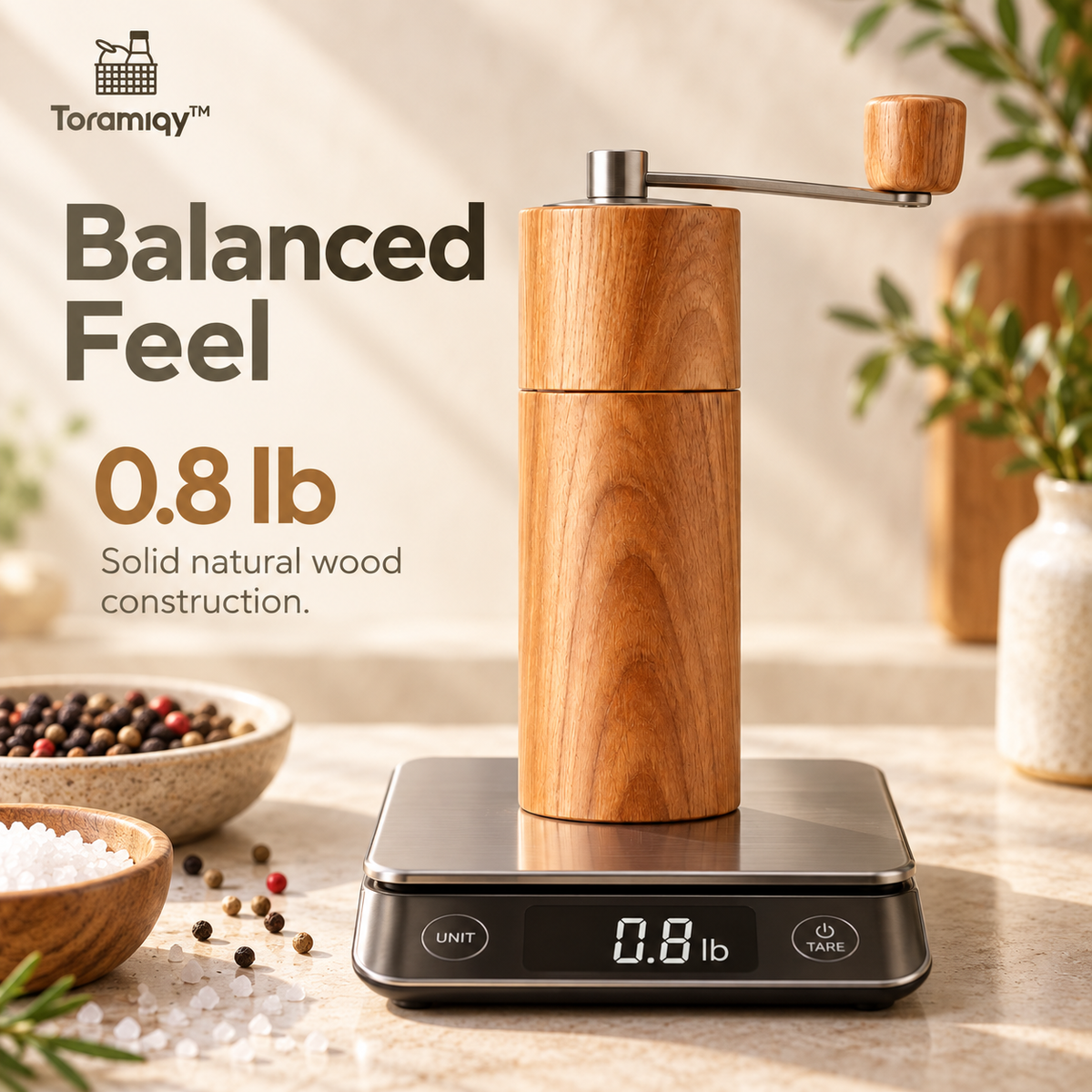 Toramiqy™ Lumi Mill – Adjustable Manual Salt & Pepper Grinder, Premium Spice Mill for Peppercorns, Sea Salt & Table Seasoning